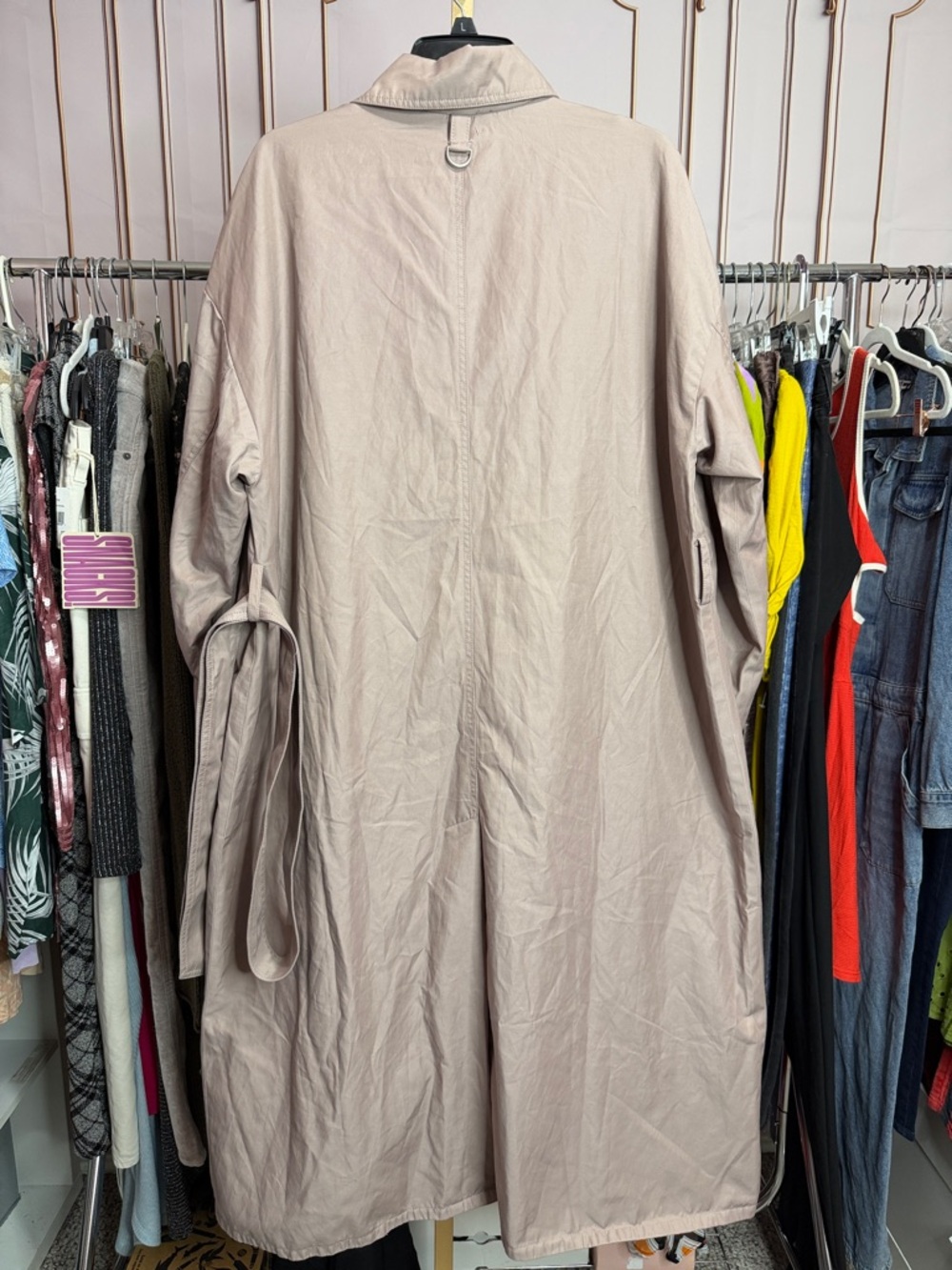 Anthropologie Mauve Trench Coat Lightweight Long Jacket Chic Minimalist. Size M - Picture 9 of 11